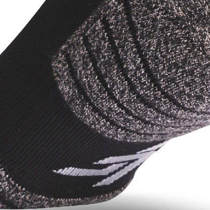 Close up view of elastic arch of Lightfeet Performance Black Quarter Crew Sock 