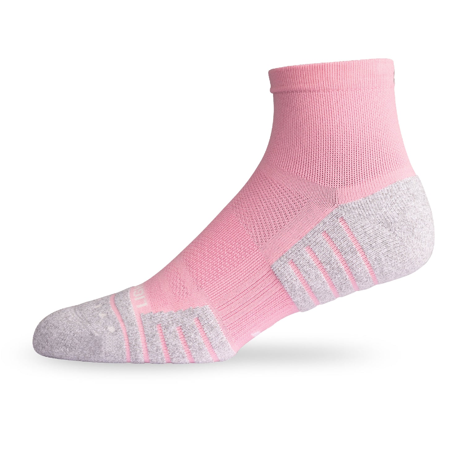 Side view of Lightfeet Performance Soft Pink Quarter Crew Sock 