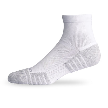 Side view of Lightfeet Performance White Quarter Crew Sock 