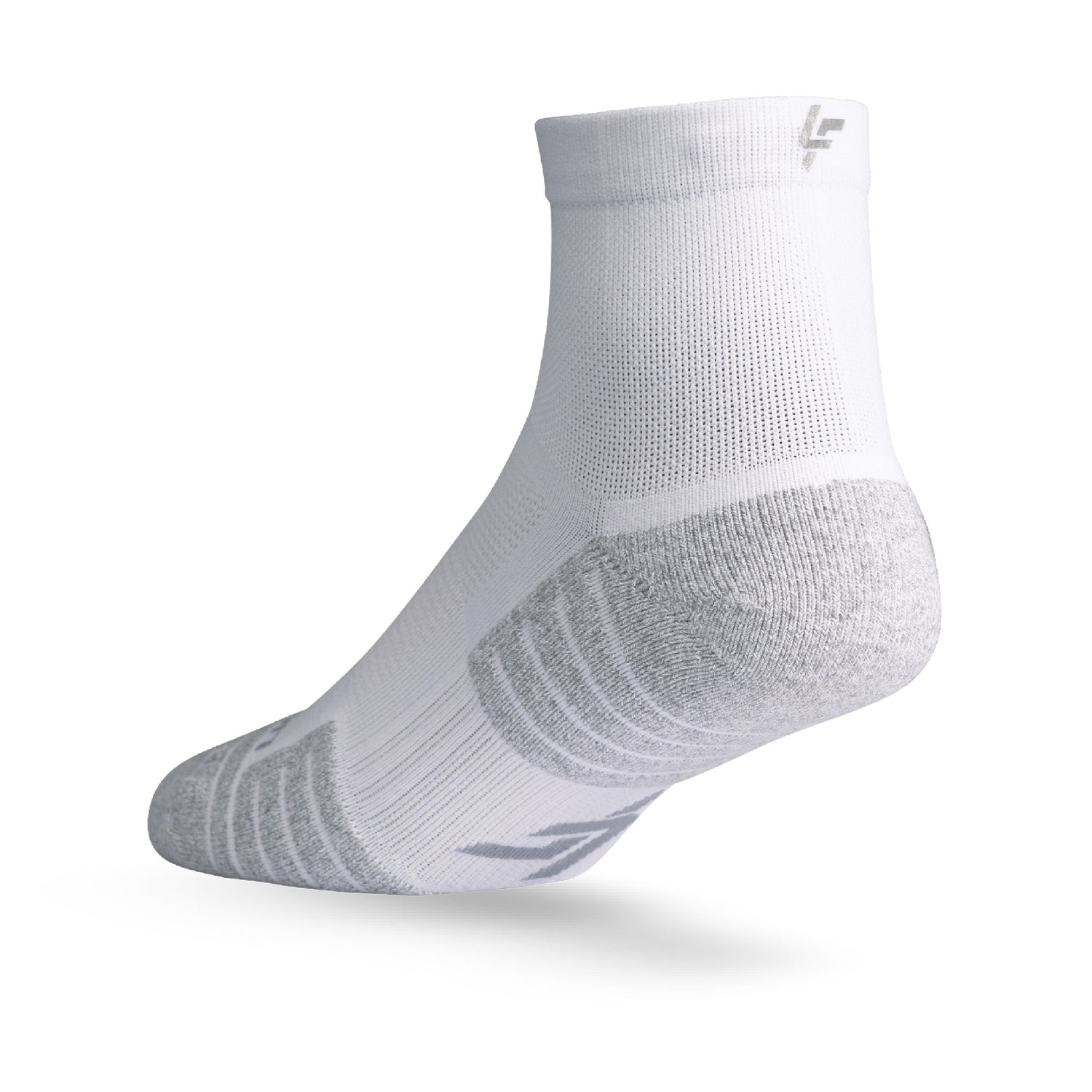 Heel view of Lightfeet Performance White Quarter Crew Sock 