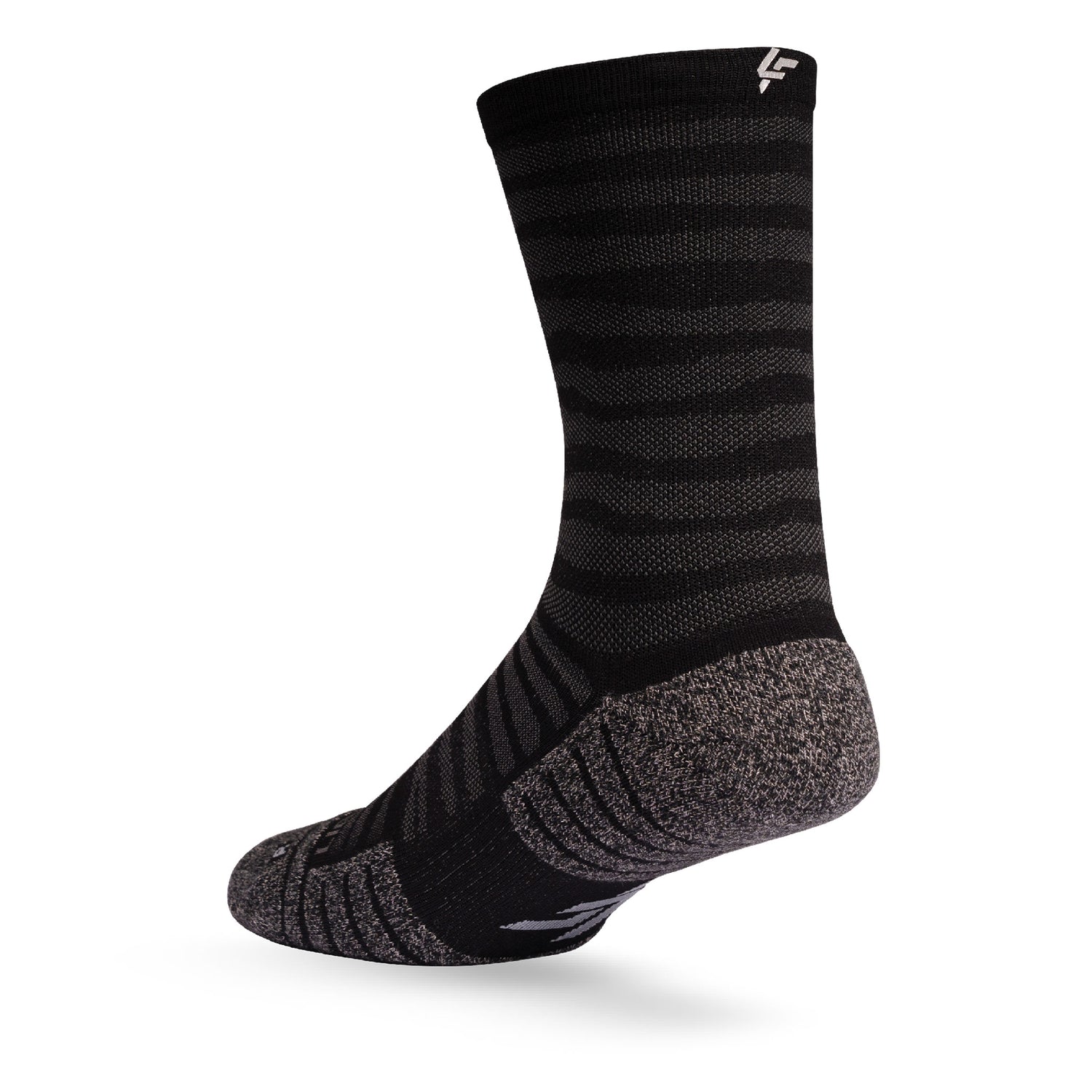 Heel view of Lightfeet Performance Raster Black Half Crew Sock 