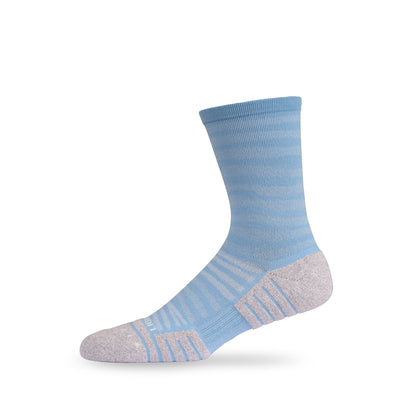 Side view of Lightfeet Performance Raster Soft Blue Half Crew Sock 