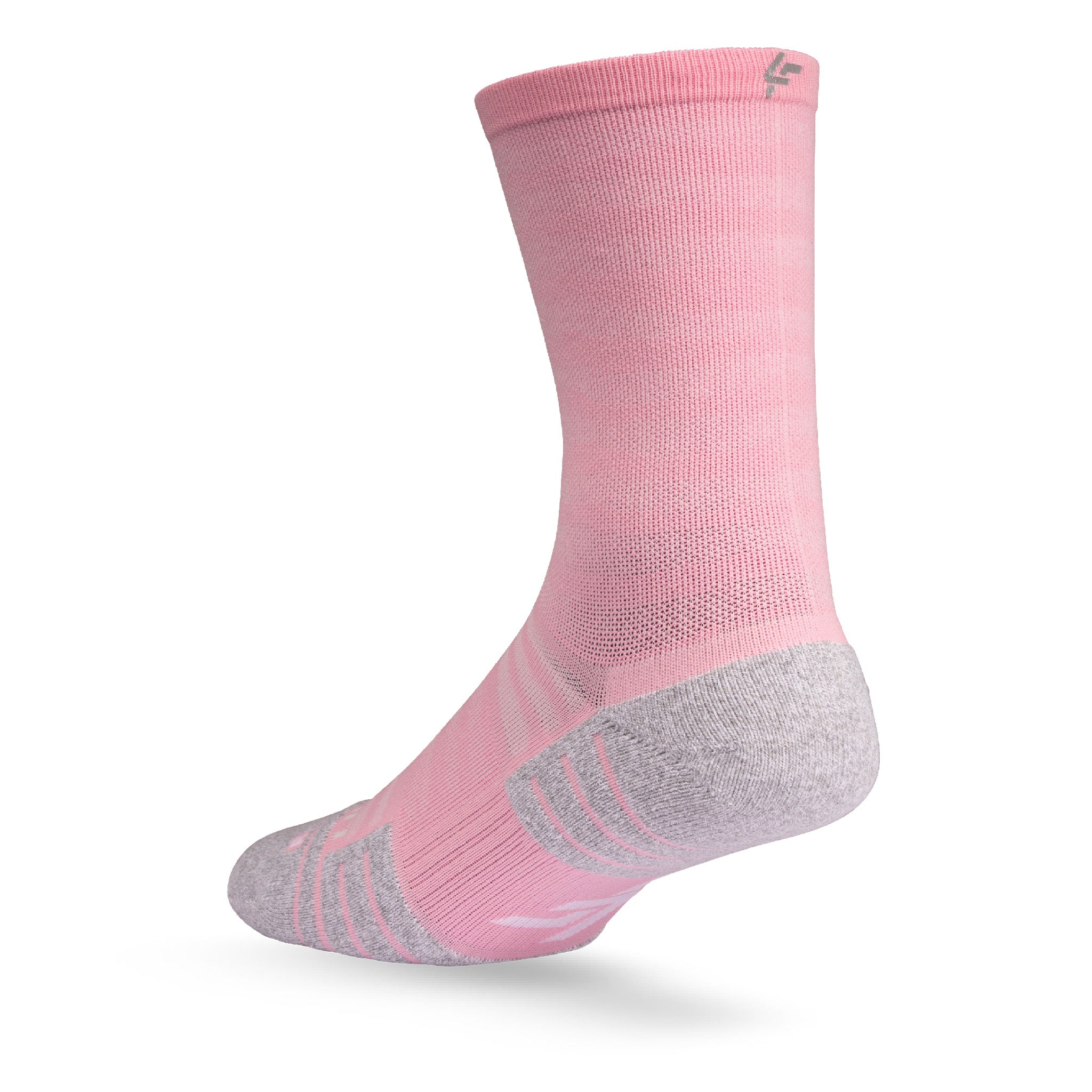 Heel view of Lightfeet Performance Raster Soft Pink Half Crew Sock 