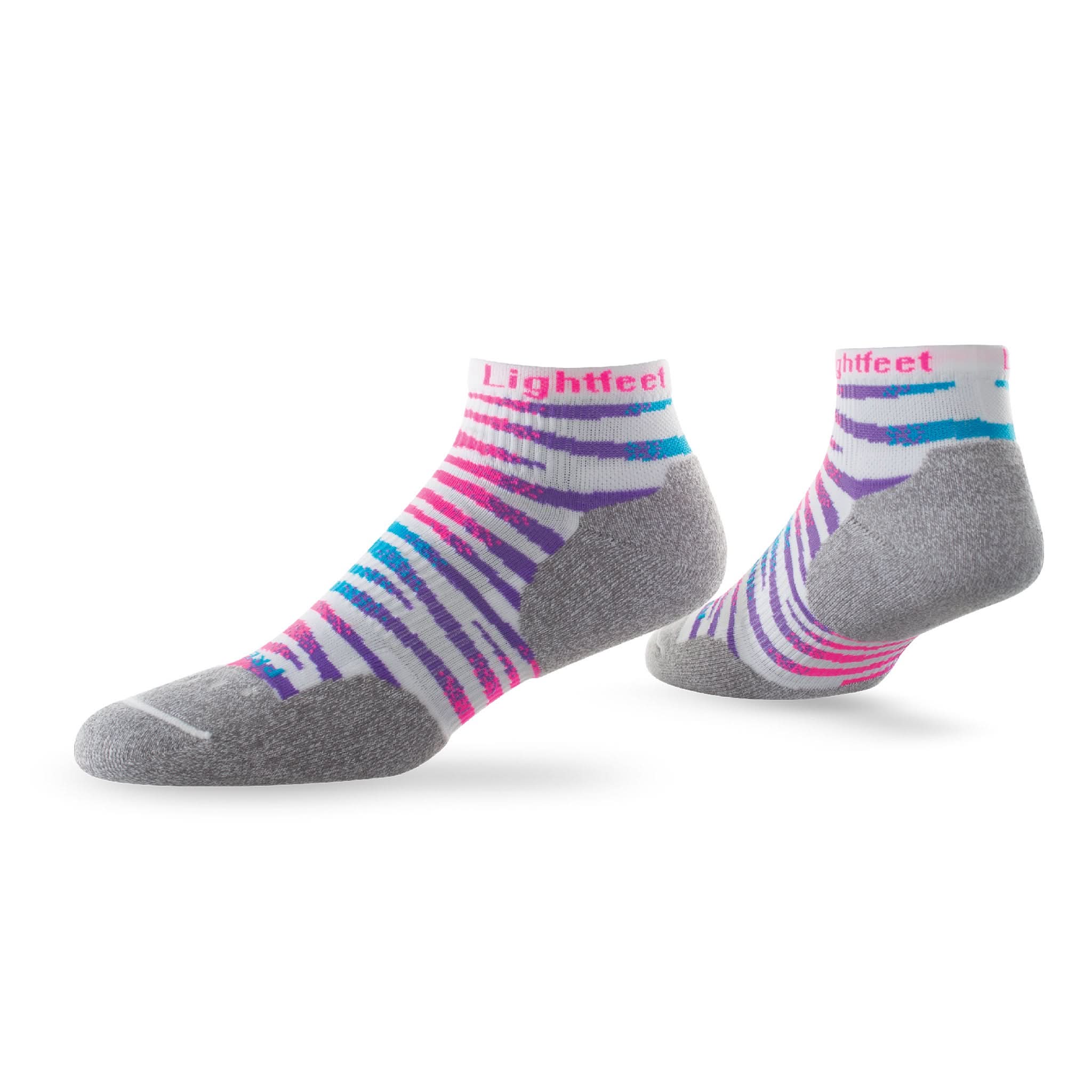 Pair of Lightfeet Predator White Fluro Pink Mini Crew Performance Running Socks 