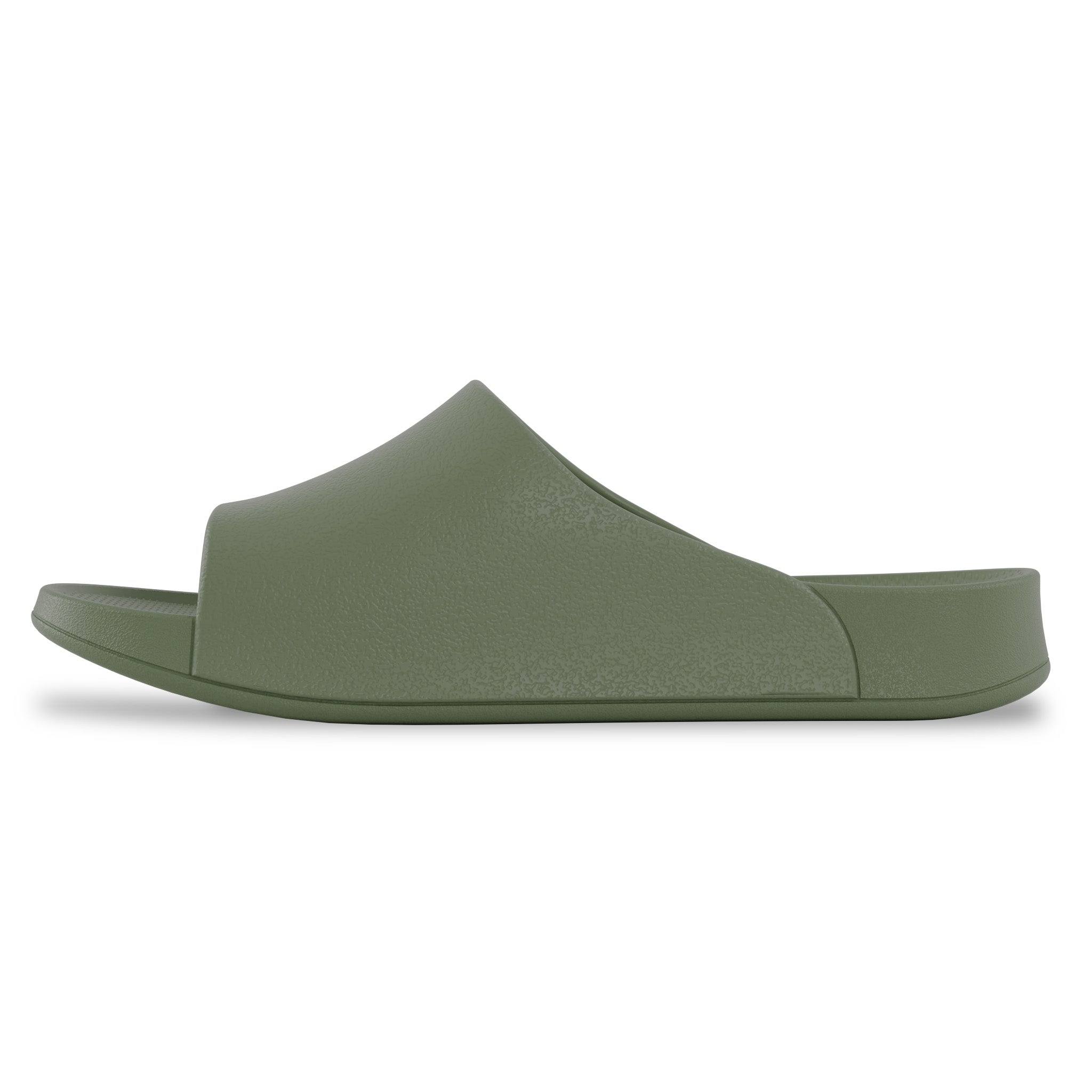 Medial side view of khaki Lightfeet Single Strap Slide