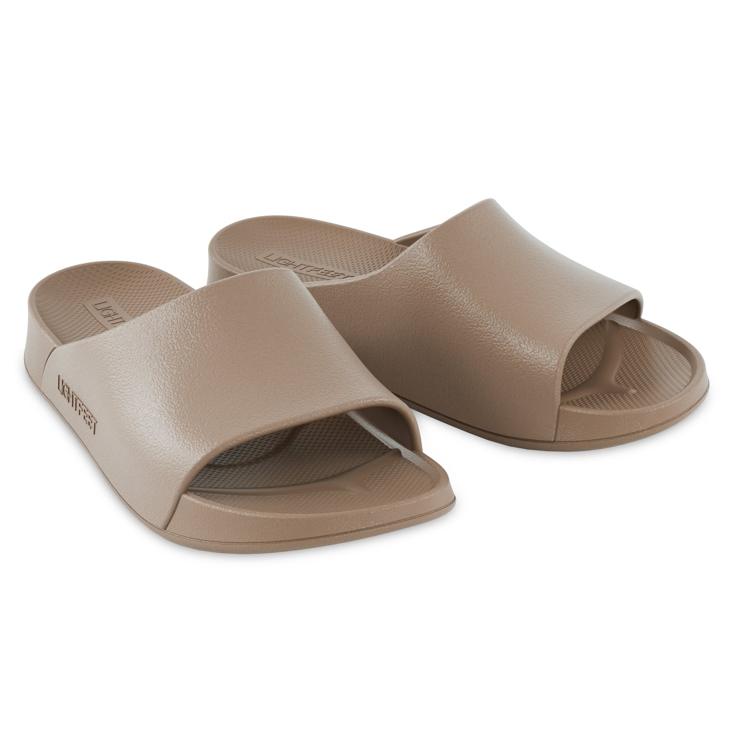 Pair of latte Lightfeet Single Strap Slide