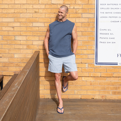 Person wearing Navy Lightfeet Arch Support Thongs