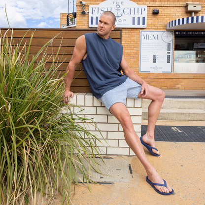Person wearing Navy Lightfeet Arch Support Thongs